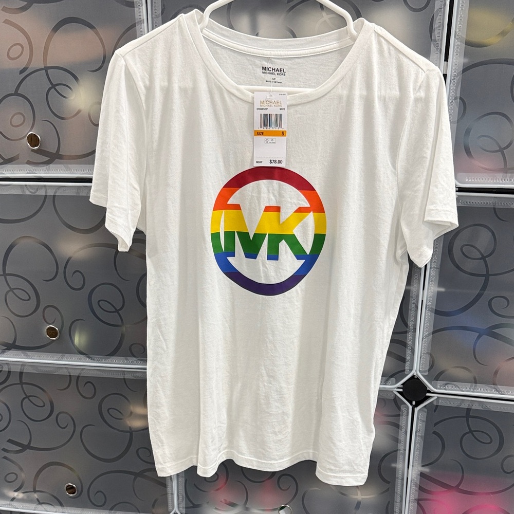 Michael Kors White Tee with Rainbow Logo